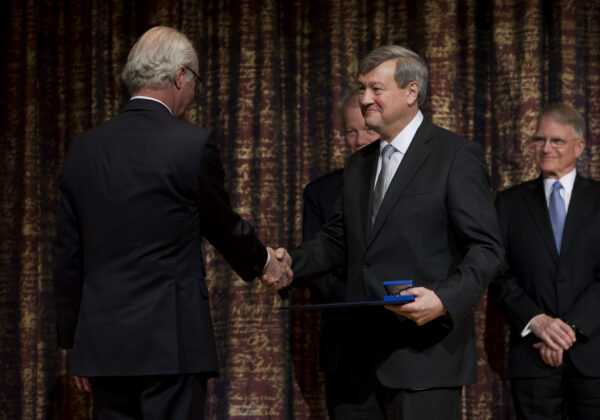 Peter K. Gregersen receives the Crafoord Prize 2013 from the hands of His Majesty the King of Sweden at the Royal Swedish Academy of Sciences. Photo: Markus Marcetic, the Royal Swedish Academy of Sciences.