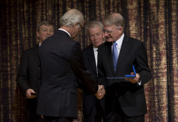 Robert J. Winchester receives the Crafoord Prize 2013 from the hands of His Majesty the King of Sweden at the Royal Swedish Academy of Sciences. Photo: Markus Marcetic, the Royal Swedish Academy of Sciences.