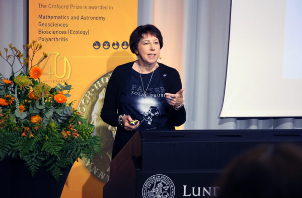 Nicola Fox, presentation on behalf of the late Crafoord Prize Laureate 2020 Eugene Parker. Photo: Kennet Ruona.
