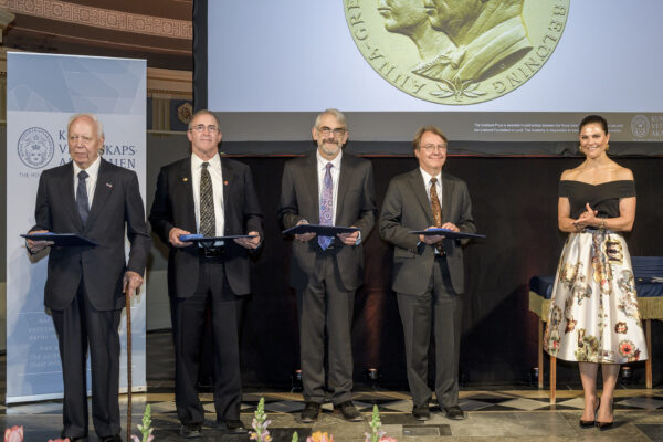 Enrico Bombieri, Eric Parker (son of the Crafoord Prize Laureate Eugene Parker), Daniel L. Kastner and Andrew Knoll, at the Prize Award Ceremony. Photo: Kennet Ruona.