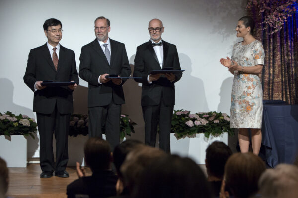 Shimon Sakaguchi, Fred Ramsdell and Alexander Rudensky receives the Crafoord Prize from the hands of H.R.H Crown Princess Victoria of Sweden, at the Prize Award Ceremony 18 May 2017. Photo: Markus Marcetic, the Royal Swedish Academy of Sciences.