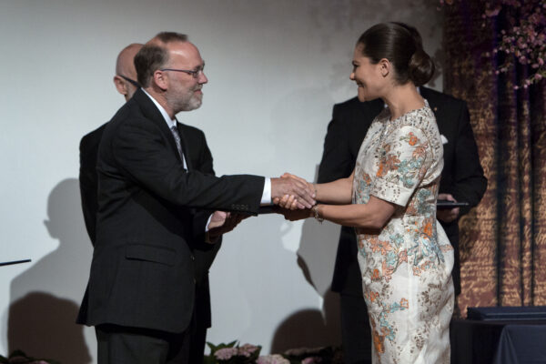 Fred Ramsdell receives the Crafoord Prize from the hands of H.R.H Crown Princess Victoria of Sweden, at the Prize Award Ceremony 18 May 2017. Photo: Markus Marcetic, the Royal Swedish Academy of Sciences.